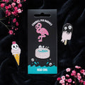 Dead Cool skelet og Flamin-goth flamingo emalje-pins sæt