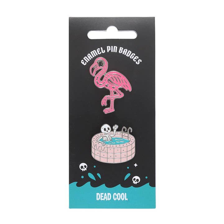 Dead Cool skelet og Flamin-goth flamingo emalje-pins sæt