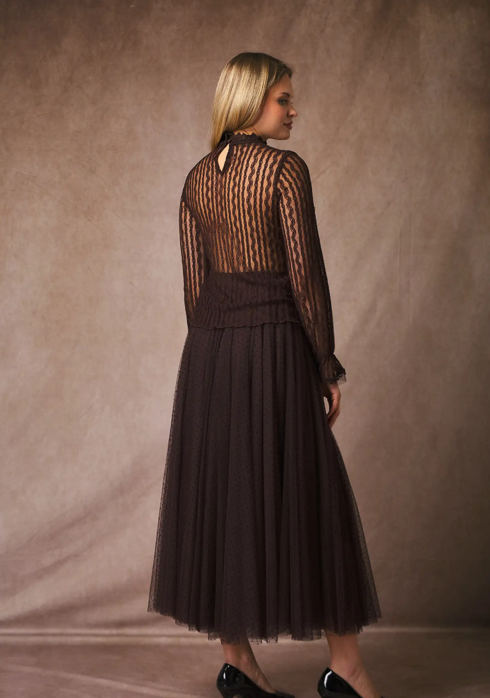 CHOKLATE PARIS - Ariane bluse med blondehals og rullekrave
