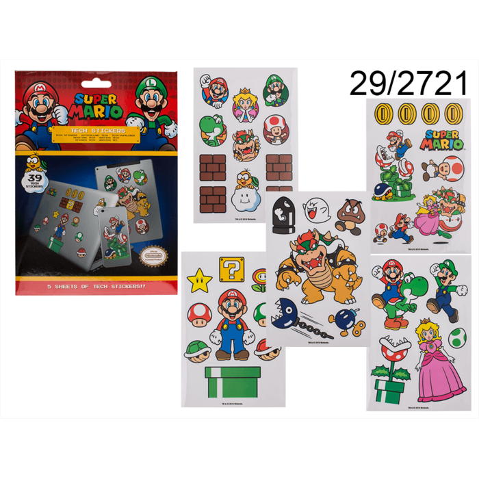 Super Mario – Tech-klistermærkesæt med 39 klistermærker