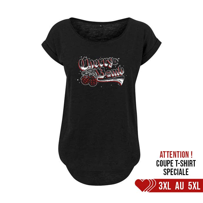 Poulettes Sisters - Dame T-shirt med rund hals « Cherry Bomb » i sort