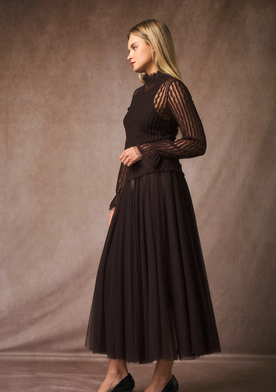 CHOKLATE PARIS - Ariane bluse med blondehals og rullekrave