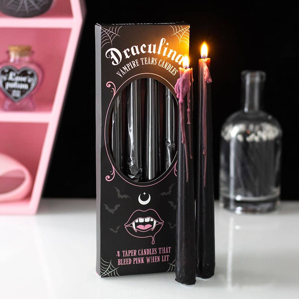 Pretty Deadly lyserøde vampyrtårer keglelys – sæt med 4