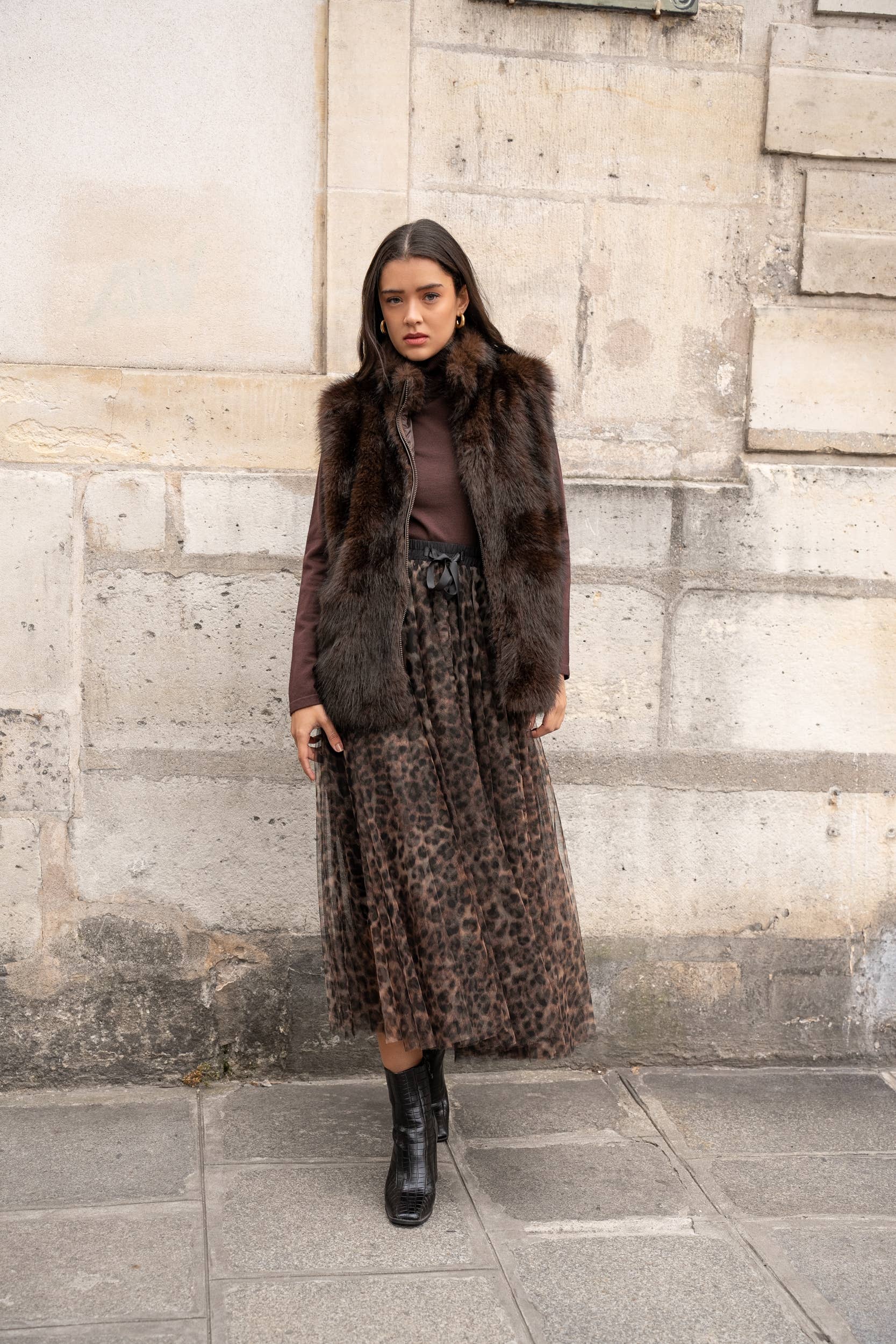 CHOKLATE PARIS - Aria tulle nederdel med stort leopardprint