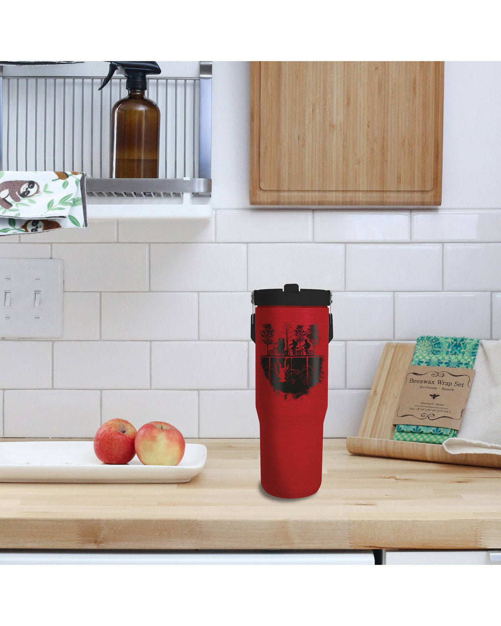Termokrus med håndtag og flip-sugerør 850 ml, rød – Stranger Things