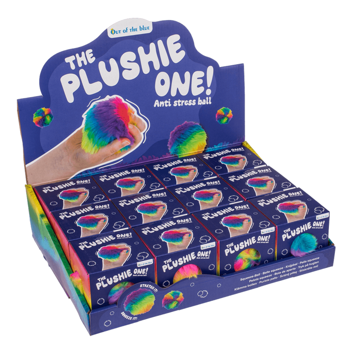 Plysblød squish-bold med regnbuemønster – 7,5 cm