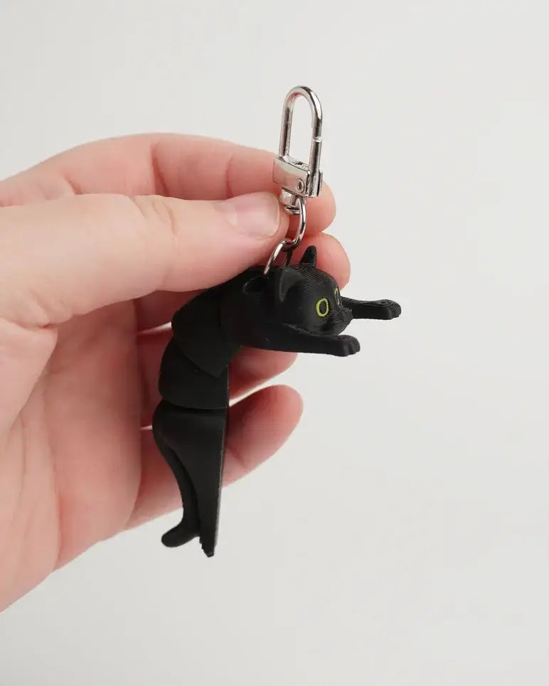 Leddelt Sort Kat Nøglering – 3D-printet Fidget-legetøj