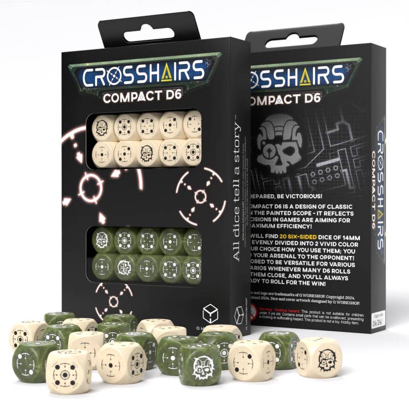 Crosshairs Compact D6 Dice Set Beige & Olive fra Q-Workshop