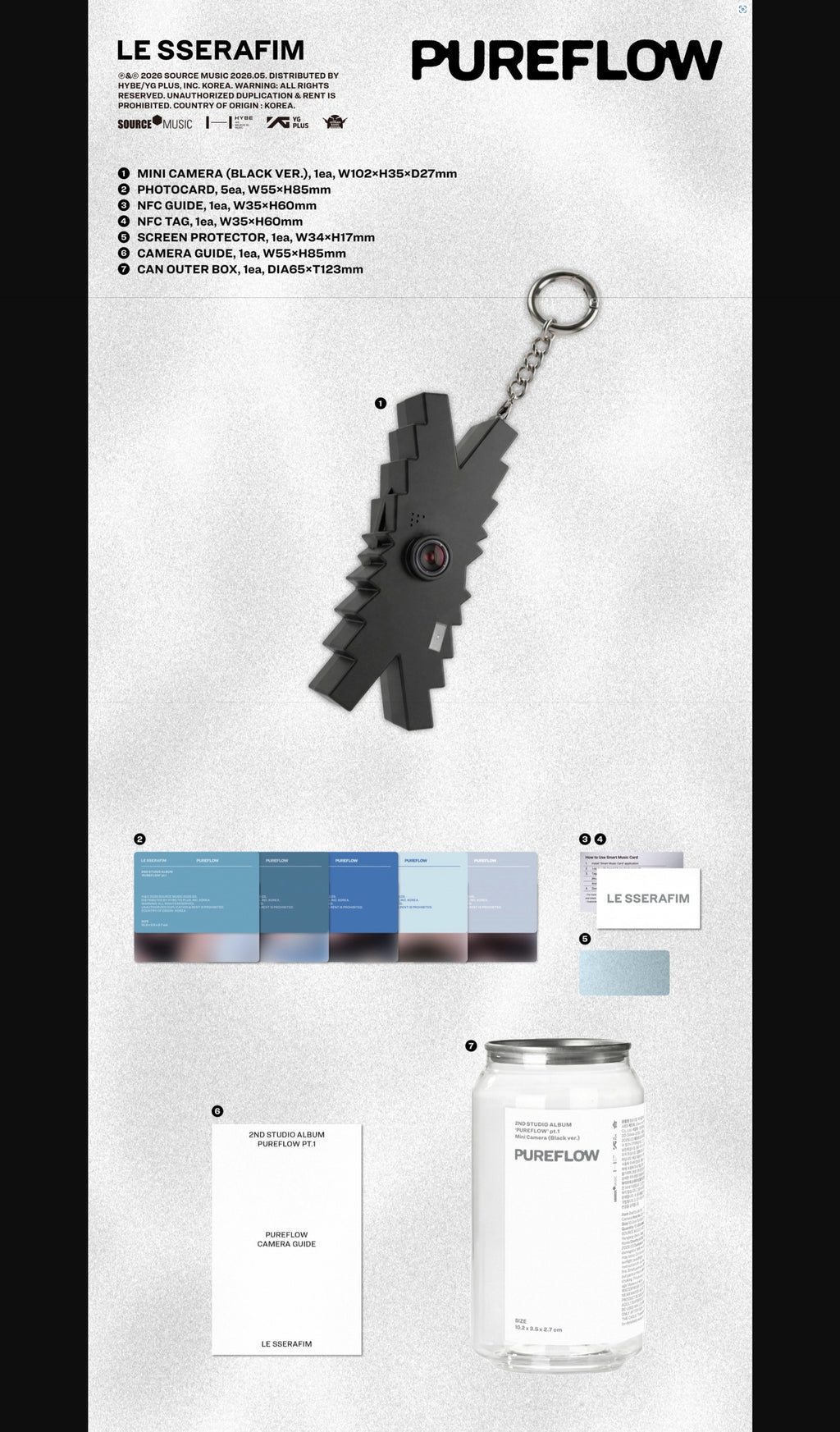 LE SSERAFIM - 2nd Studio Album [PUREFLOW] pt.1 (Mini Camera Ver.) (Black Ver.)