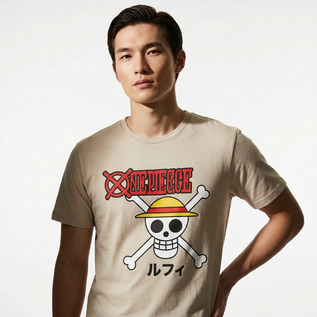 One Piece Luffy Skull T-Shirt Beige fra Cotton Division