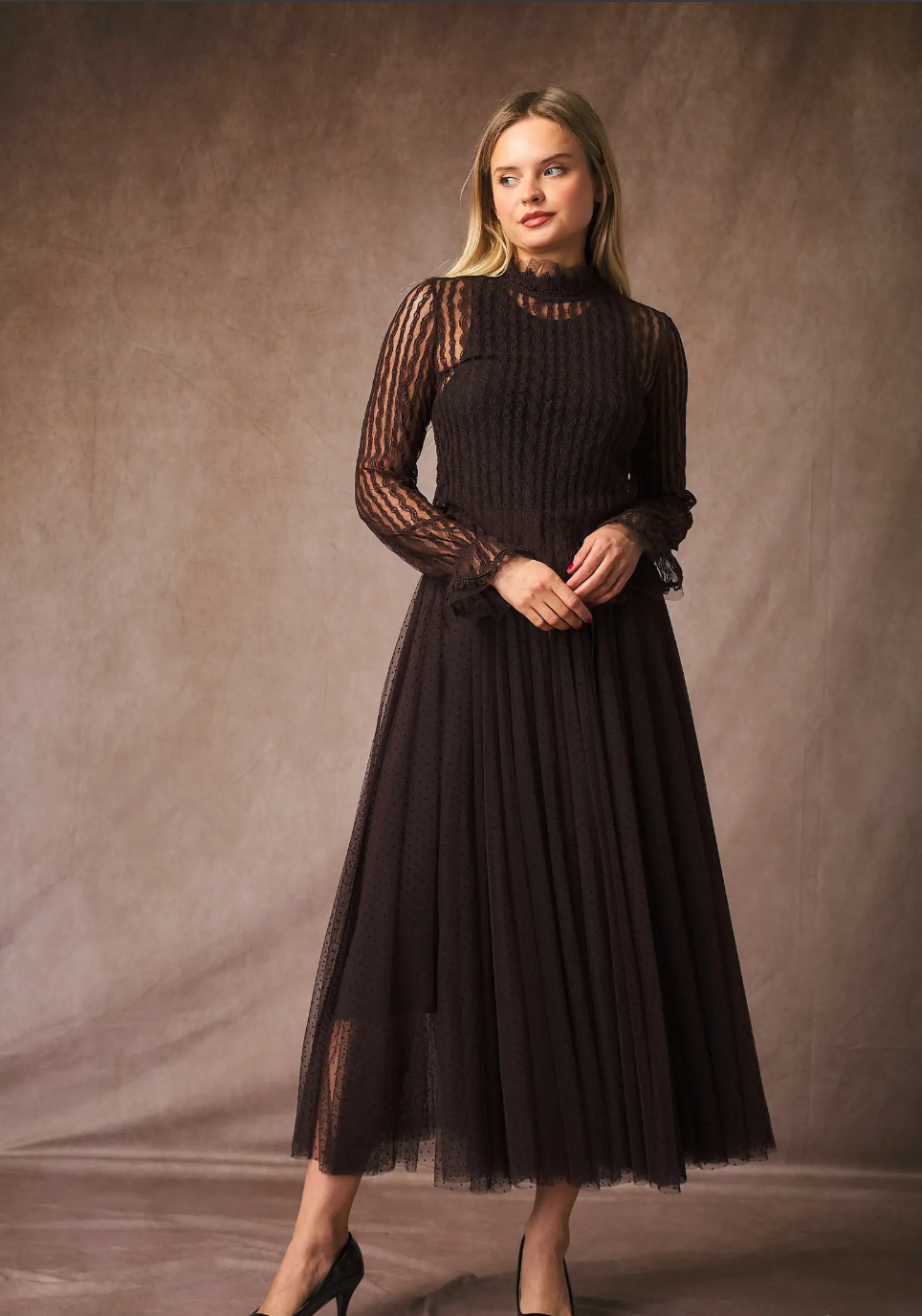 CHOKLATE PARIS - Ariane bluse med blondehals og rullekrave