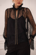 CHOKLATE PARIS - Bluse i blonde & gyldne strass