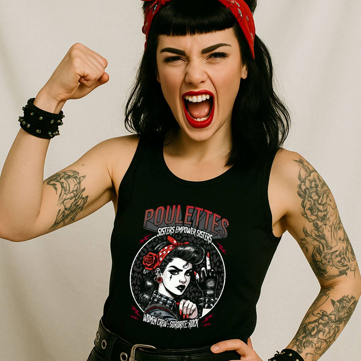 Poulettes Sisters - Dame top 'Rebel Pin Up' i sort