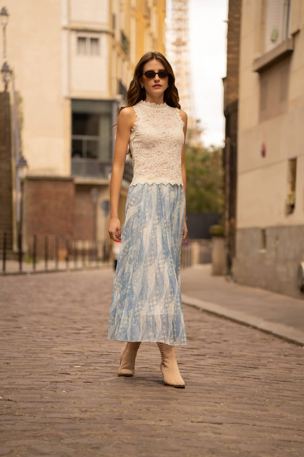 CHOKLATE PARIS - Catalina-top i blomstret blonde