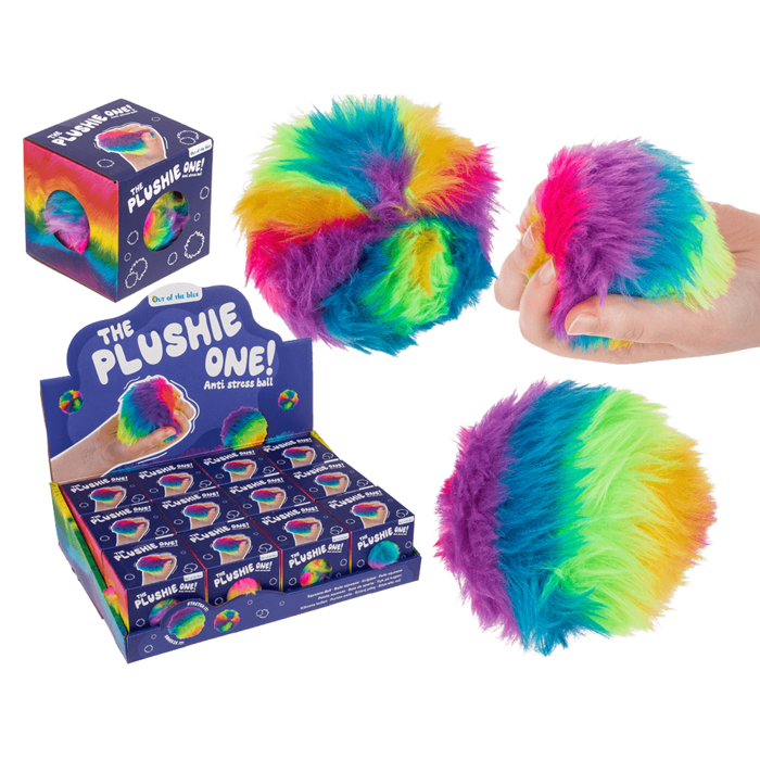 Plysblød squish-bold med regnbuemønster – 7,5 cm