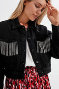 Sort Denimjakke med Strasskvaster