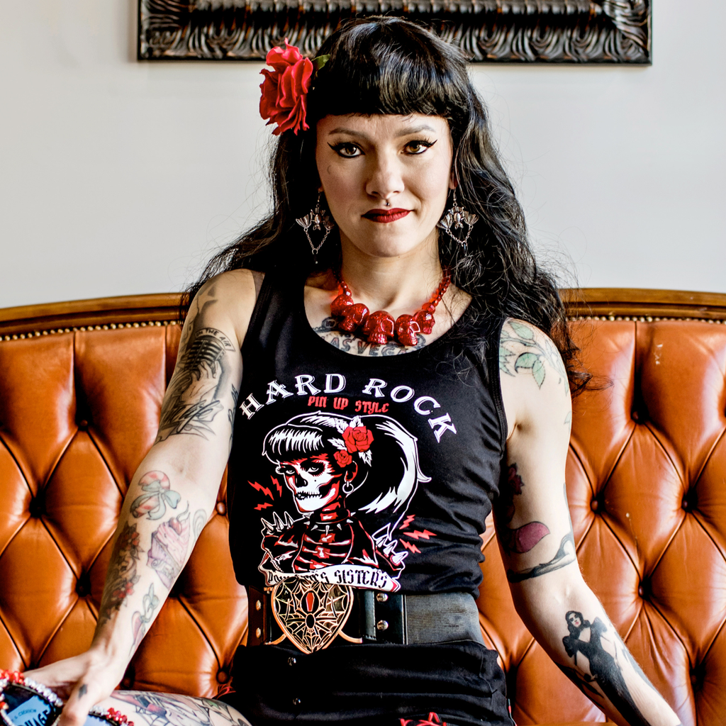 Poulettes Sisters - Damen tanktop 'Hard Rock Pin up Skull' sort