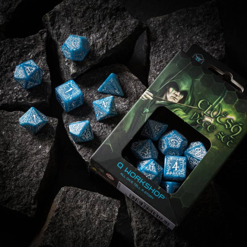 Elvish Dice Set Ice Blue & White fra Q-Workshop