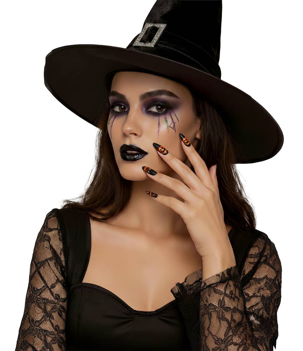 Halloweennegle med græskar og juveler – 12 stk.