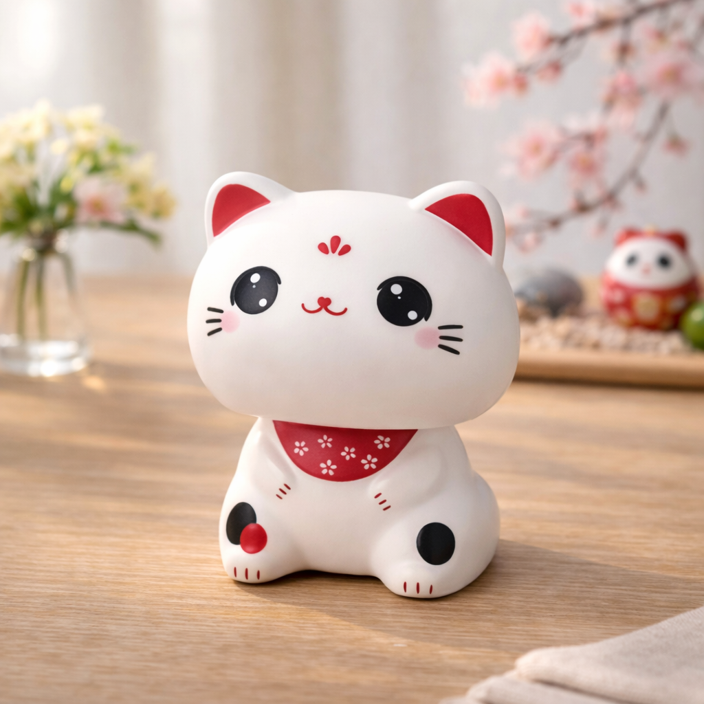 Lucky Cat Hvid – Solcelledrevet Maneki-Neko