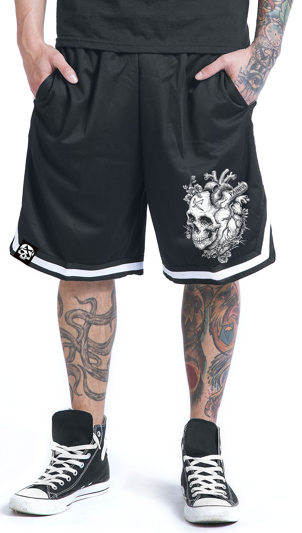 Painful Clothing Skull Heart Herre Mesh Shorts