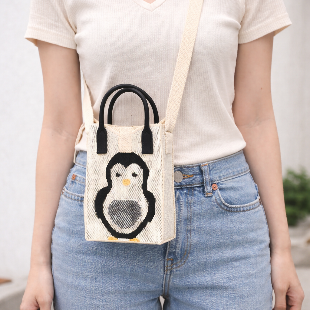 Pixie taske med pingviner – mobiltelefontaske