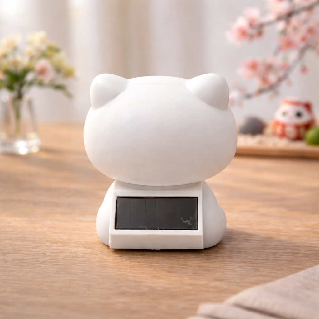 Lucky Cat Hvid – Solcelledrevet Maneki-Neko