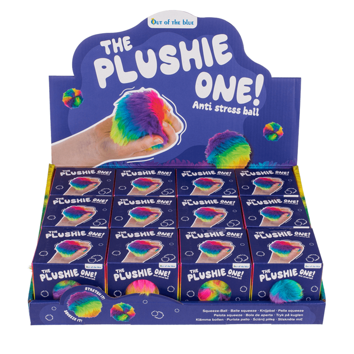 Plysblød squish-bold med regnbuemønster – 7,5 cm