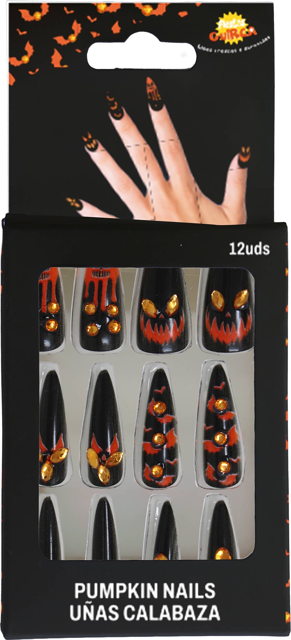 Halloweennegle med græskar og juveler – 12 stk.