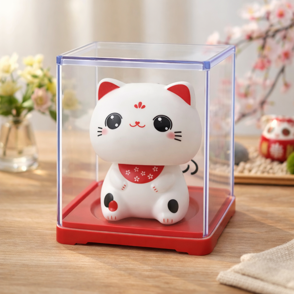 Lucky Cat Hvid – Solcelledrevet Maneki-Neko