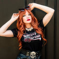 Poulettes Sisters - Dame T-shirt med rund hals « Cherry Bomb » i sort