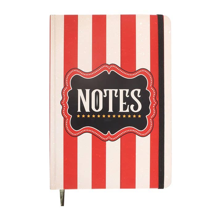 Mystic Circus A5 Notesbog – Rød Cirkusstribe