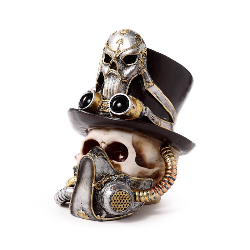 Steampunk-kranie med gasmaske og høj hat