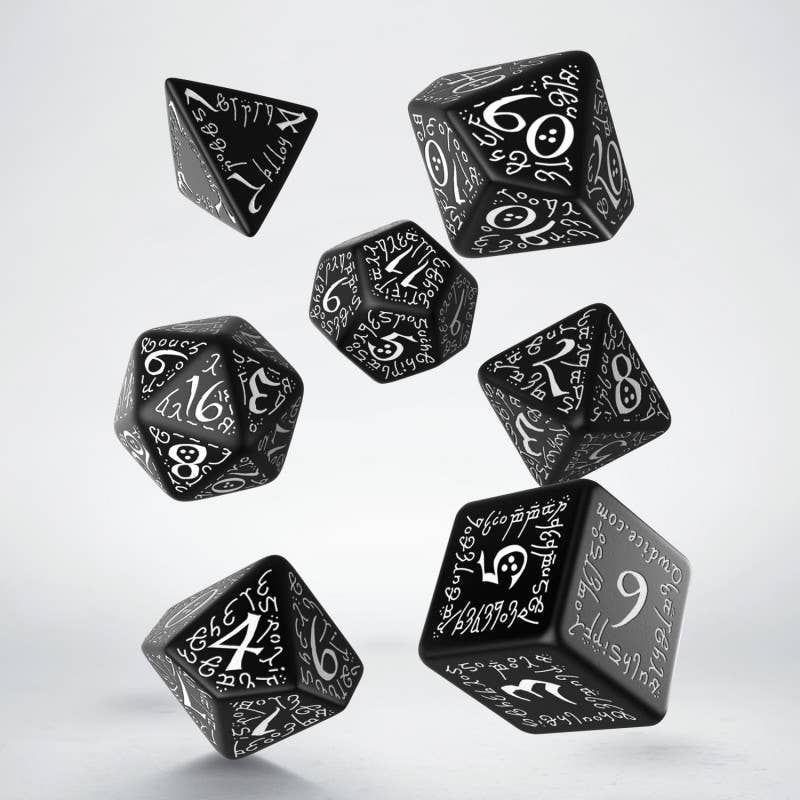 Elvish Terningssæt – Sort og hvid | Q-Workshop